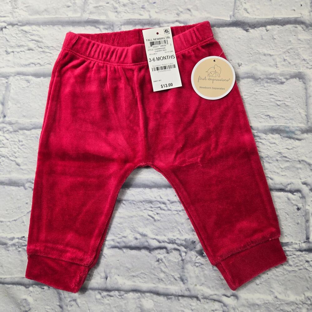 NWT Cherry Red Velour Pants Unisex Christmas Holiday size 3-6 months